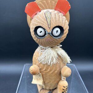 Japanese Kokeshi Doll Raccoon Dog Tanuki Wooden Craft Carving Figure Lucky Charm